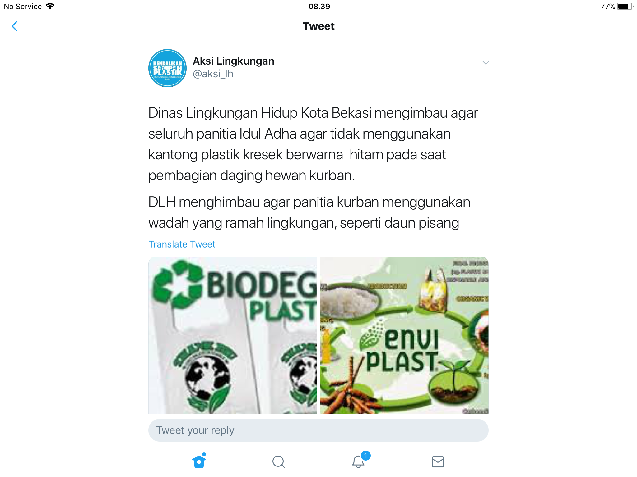 Akun twiter Dinas Lingkungan Hidup