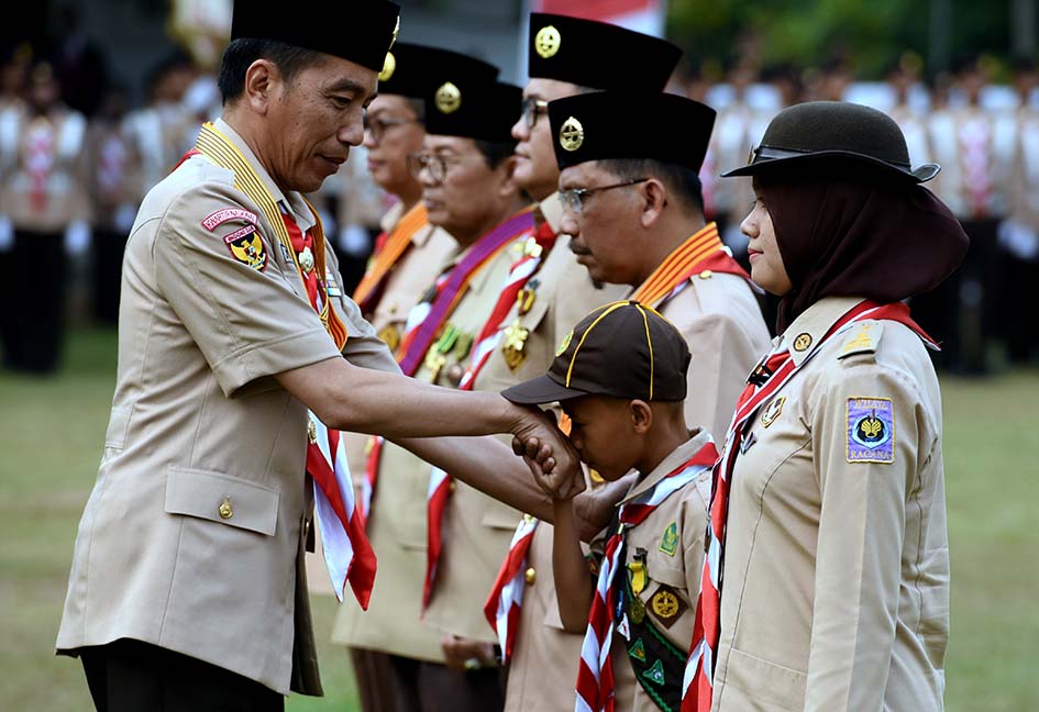 presiden Jokowi hadiri hari Pramuka ke 57 di Lapangan Gajahmada Cibubur