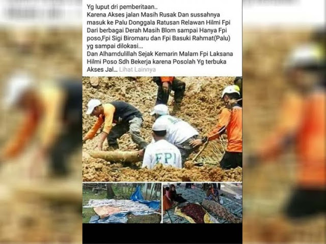 Foto hoaks FPI yang menyatakan di Palu padahal lokasi sebenarnya Sukabumi